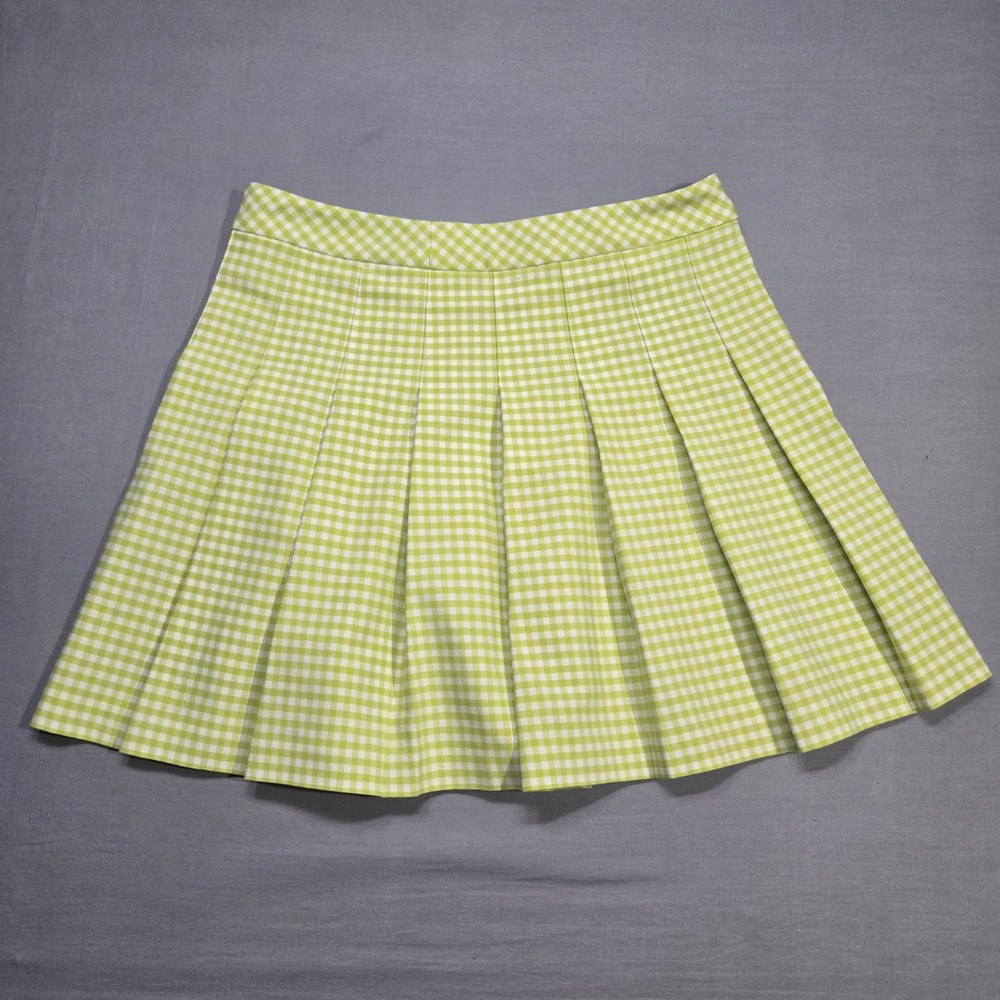 Aritzia Sunday Best Pleated Mini Skirt Size 8 Green Gingham